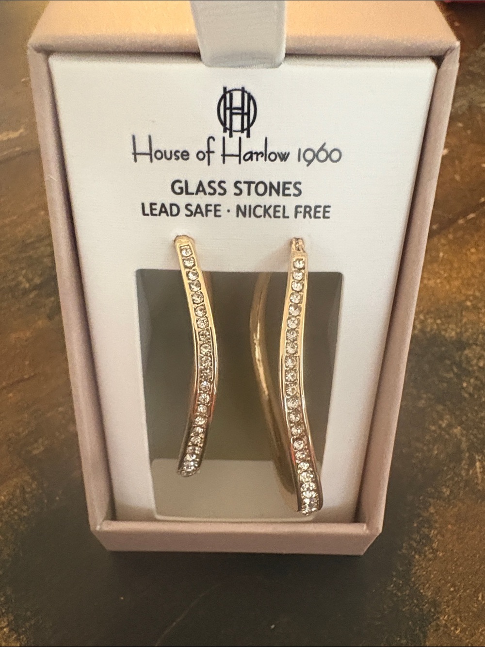 House of Harlow 1960 Rose Gold Crystal Curved Bar Earrings